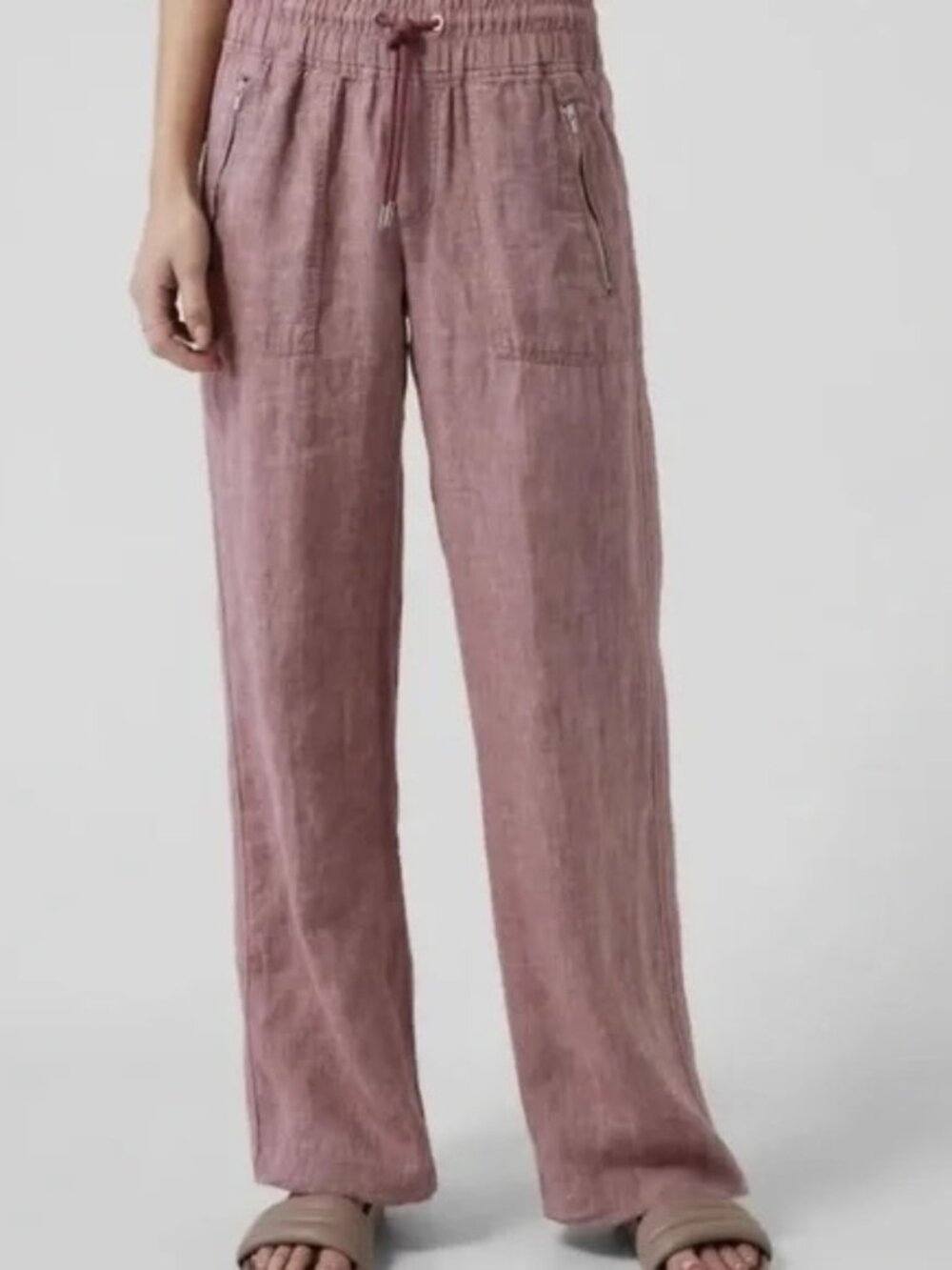Athleta Retreat Cabo Linen Pants Size 14 Wide Leg Rose Chambray